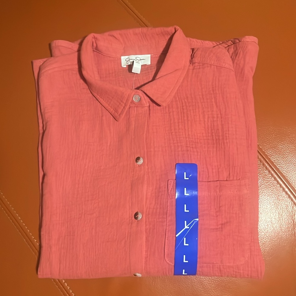 Jessica Simpson button down long sleeve blouse-off red color Large - Picture 6 of 7